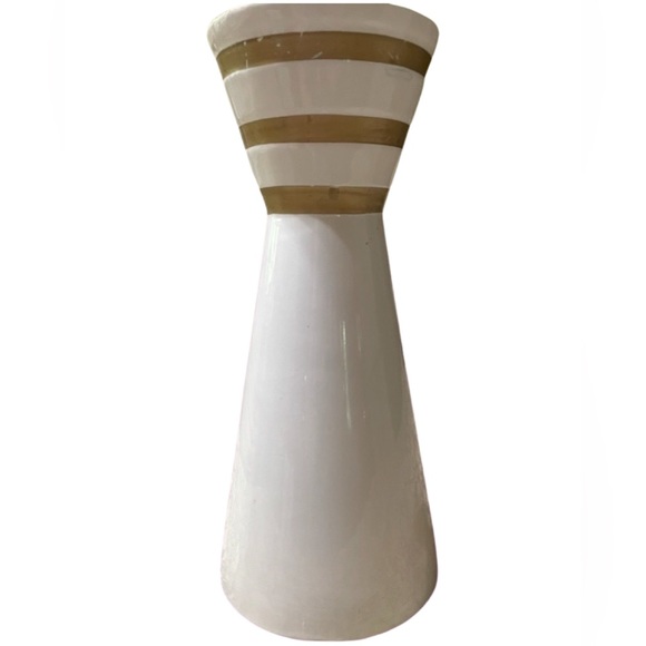 Cone Candle Holder/Vase-White with Gold Stripes MCM Space Age, 10.25” Tall - Picture 8 of 8
